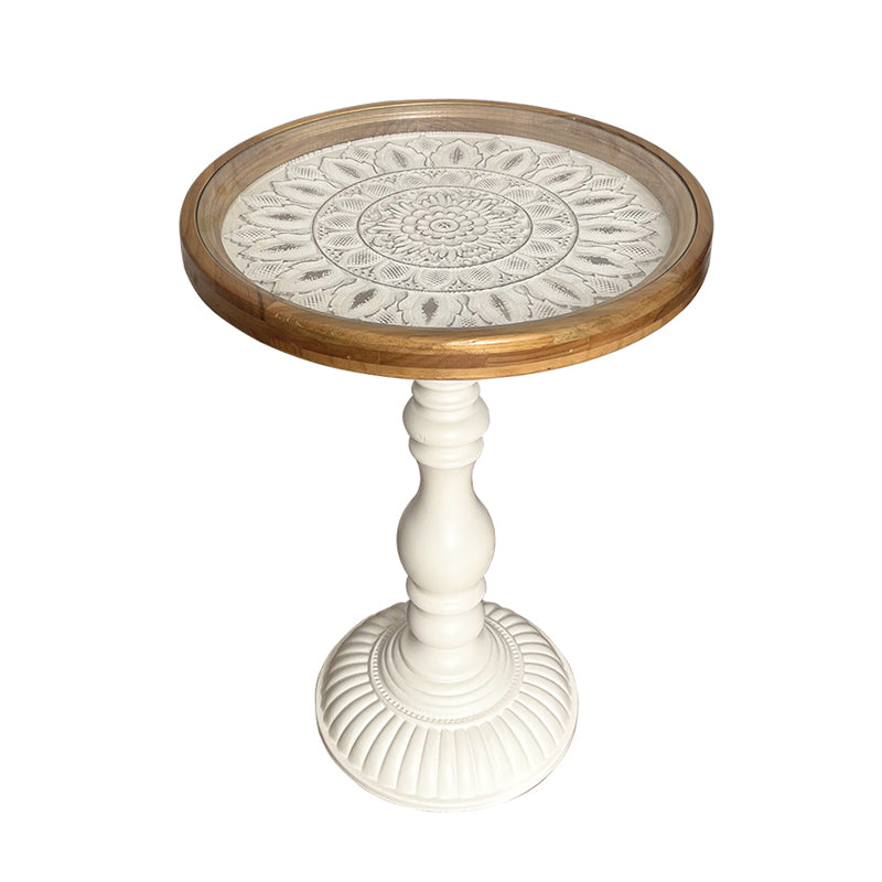 Modernistic Accent Side Table Glass Top Living Room Round Pedestal End Table