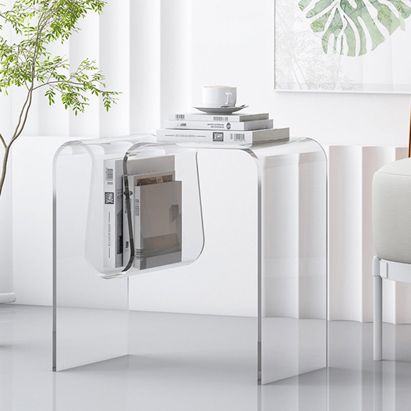 Glam Sofa Corner Table Square Sled Plastic Living Room with Shelf Side End Table