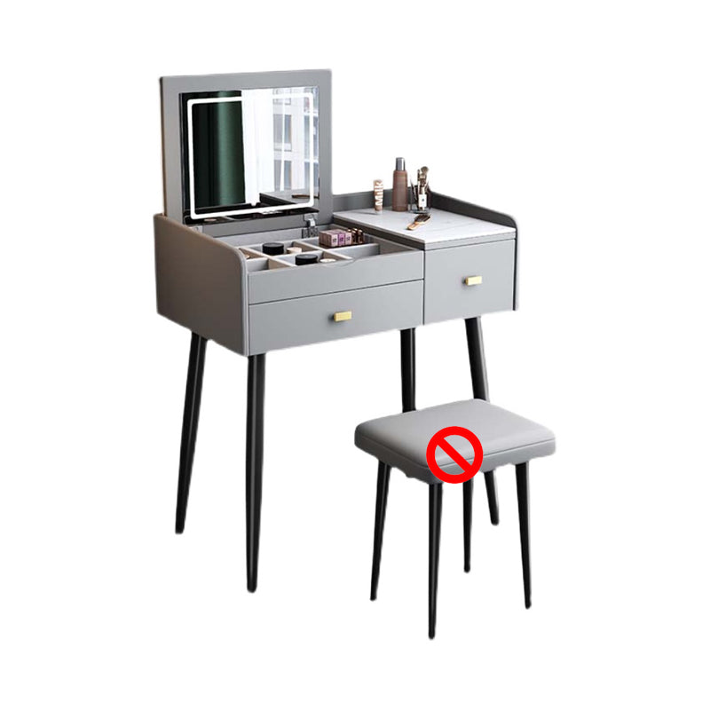 Flip Single Marble Vanity with Padded Stool Lighted Mirror Vanity Desk