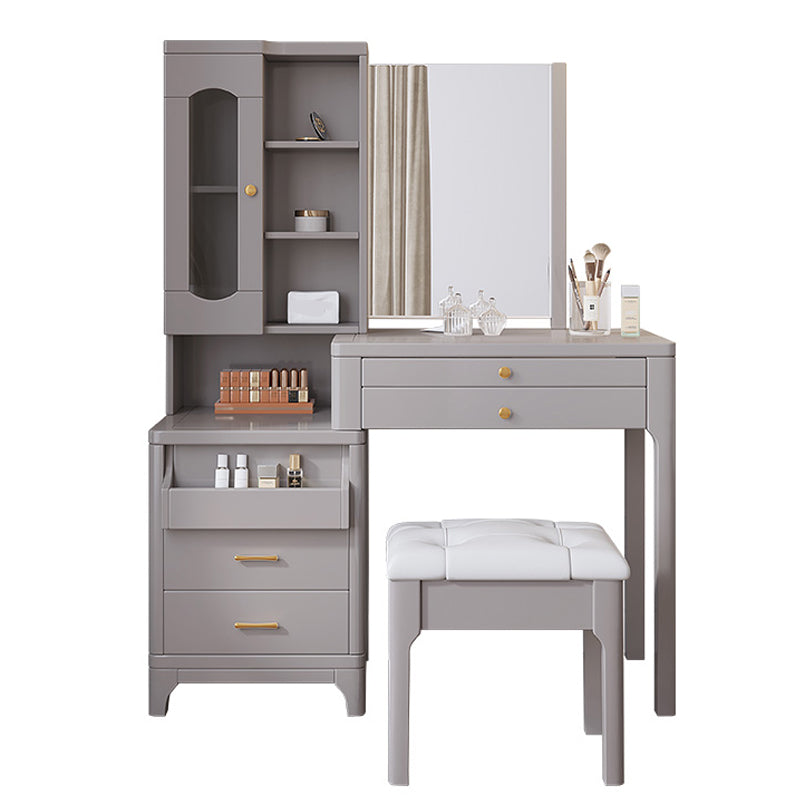 Wooden Vanity Makeup Dressing Table Stool Set with Mirror Vanity Desk