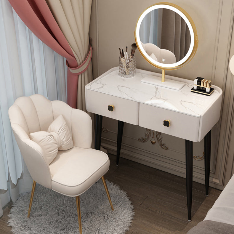 Glam Faux Leather Makeup Counter Bedroom Vanity Dressing Table with Drawer