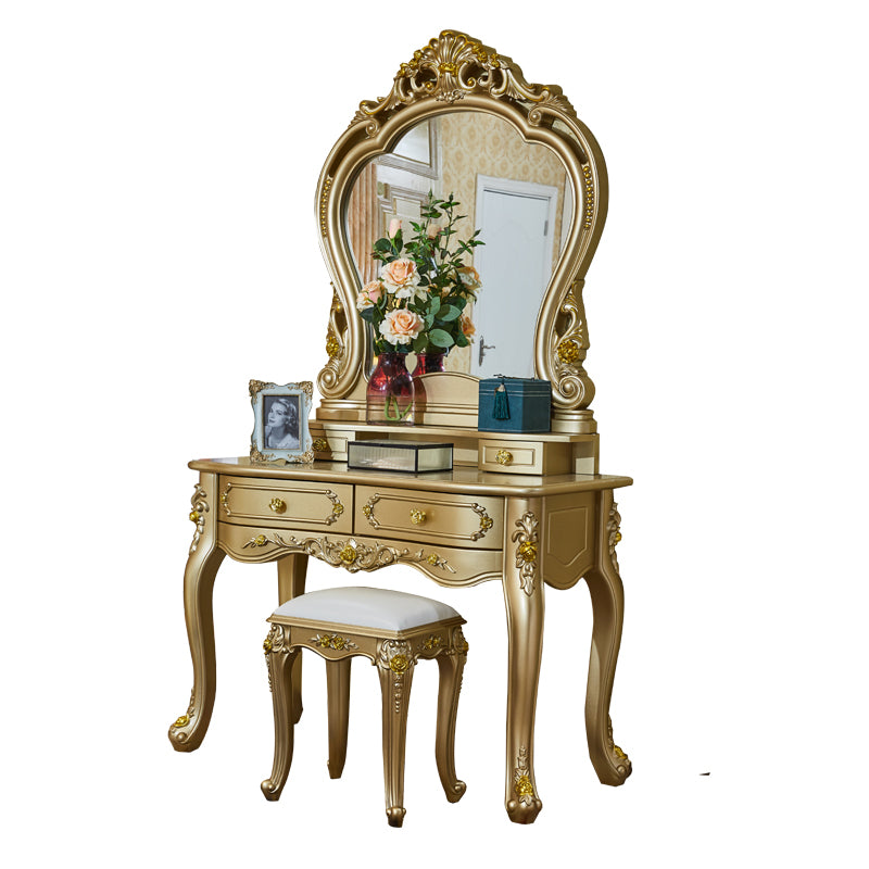 Victorian Wooden Vanity Dressing Table Gold 2-Drawer Make-up Vanity