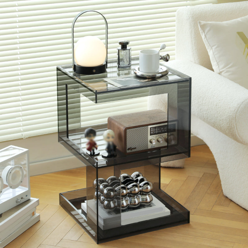 Modern Block Accent Side Table with Storage Square Living Room Corner Table