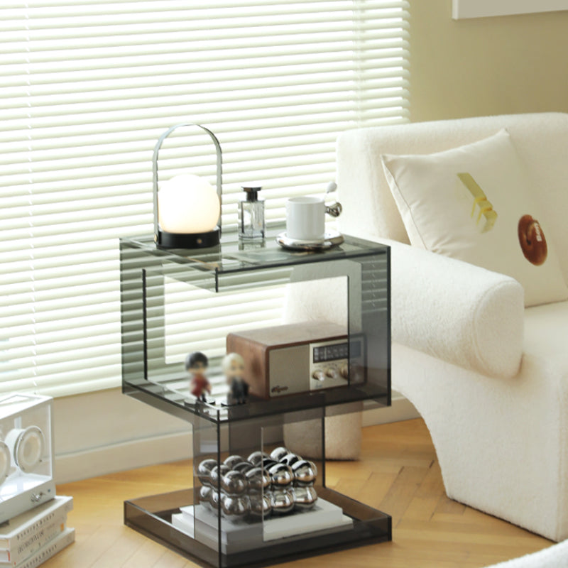 Modern Block Accent Side Table with Storage Square Living Room Corner Table