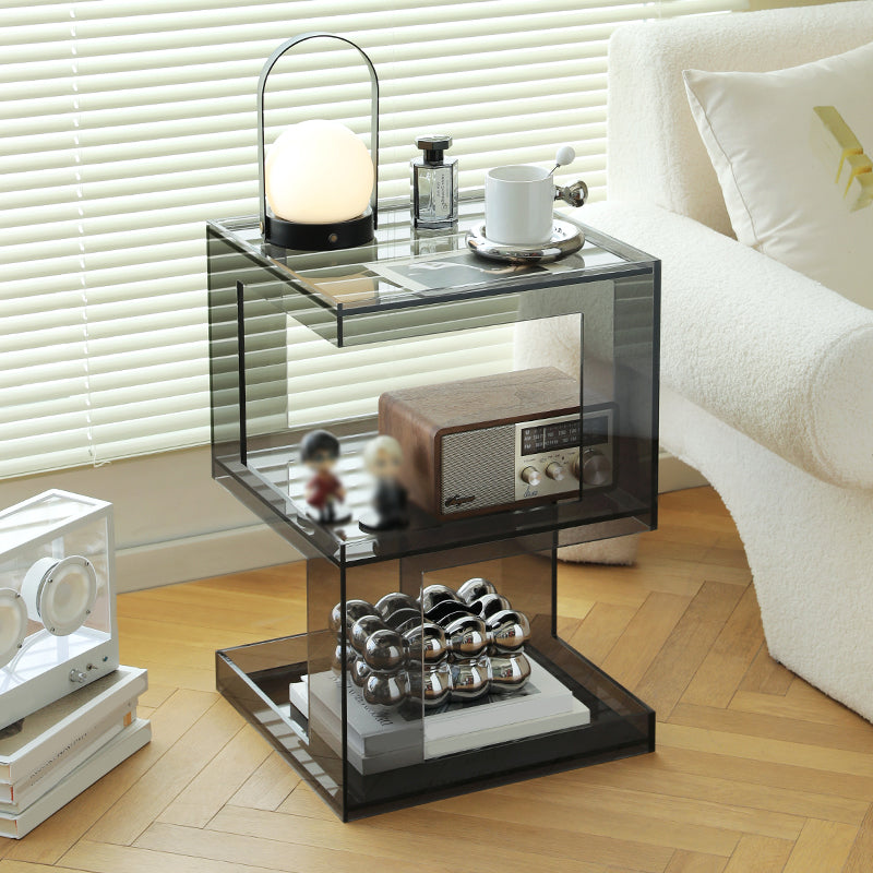 Modern Block Accent Side Table with Storage Square Living Room Corner Table