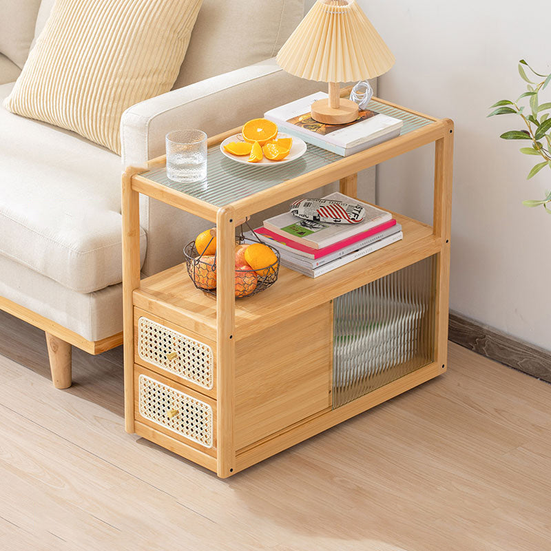 Rectangular Side End Table Living Room with Storage Block Corner Table