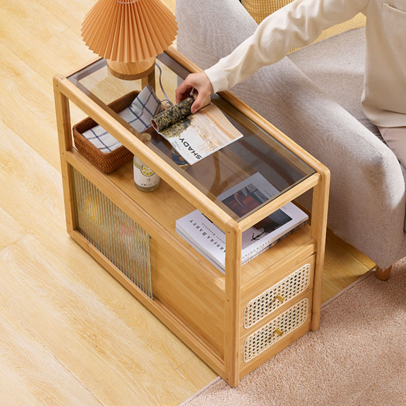 Rectangular Side End Table Living Room with Storage Block Corner Table