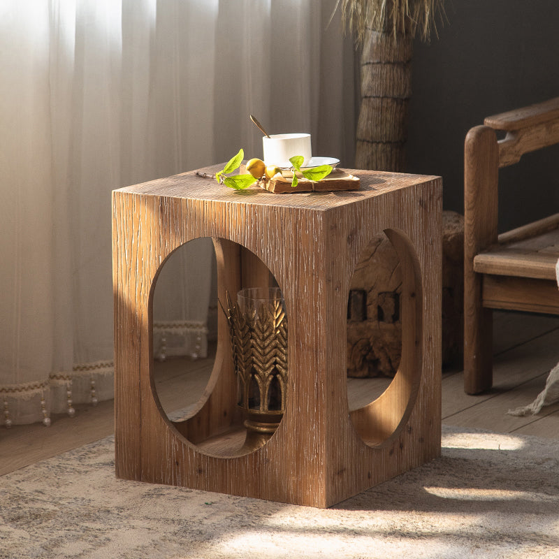 Rustic Walnut Living Room Distressed Solid Wood Sofa Accent Side Table