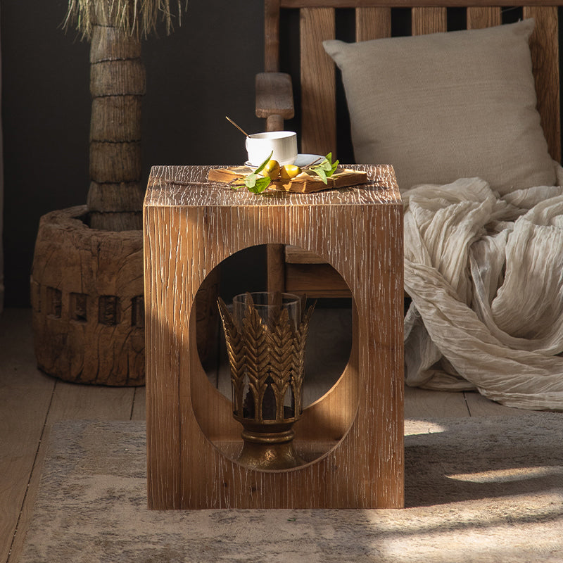 Rustic Walnut Living Room Distressed Solid Wood Sofa Accent Side Table