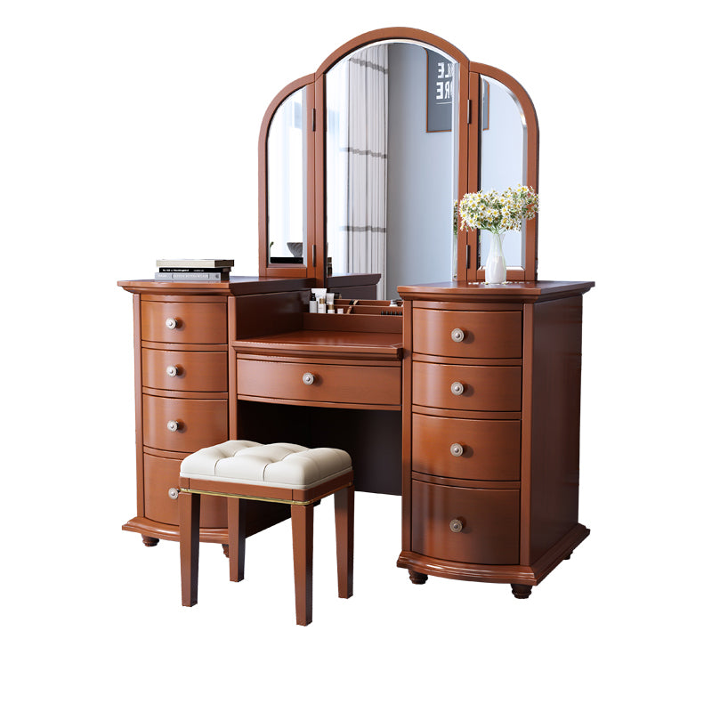 Contemporary Vanity Table and Stool Set 9 Drawers Makeup Vanity Desk