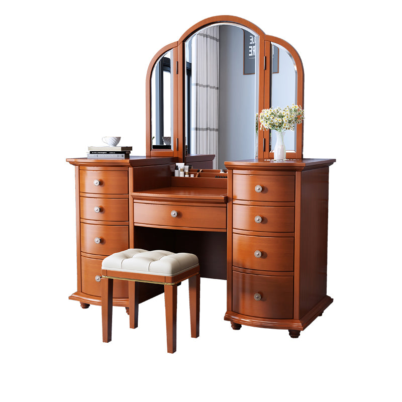Contemporary Vanity Table and Stool Set 9 Drawers Makeup Vanity Desk