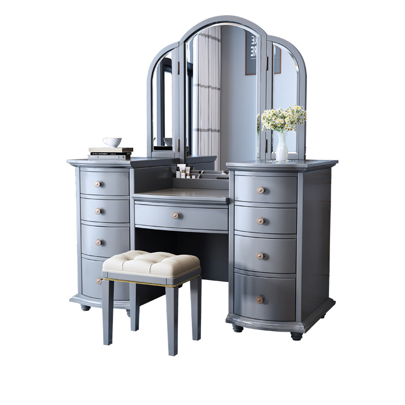 Contemporary Vanity Table and Stool Set 9 Drawers Makeup Vanity Desk