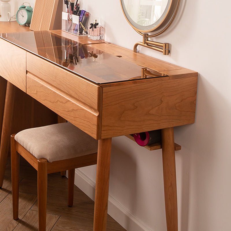 Wood and Glass Makeup Vanity Set With Mirror Standing Vanity Table