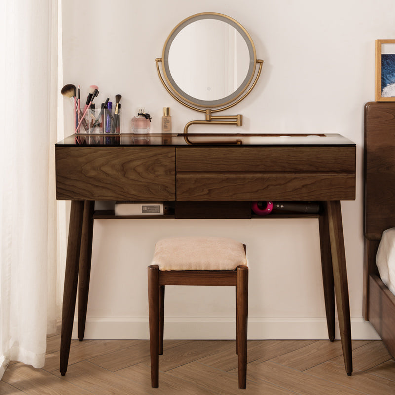 Wood and Glass Makeup Vanity Set With Mirror Standing Vanity Table