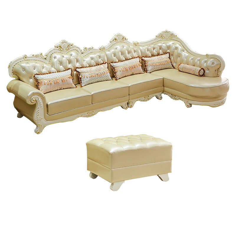 Contemporary Genuine Leather Sectional Tufted Back Sloped Arm Sectional