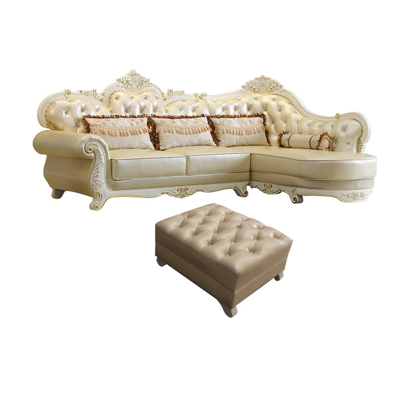 Contemporary Genuine Leather Sectional Tufted Back Sloped Arm Sectional