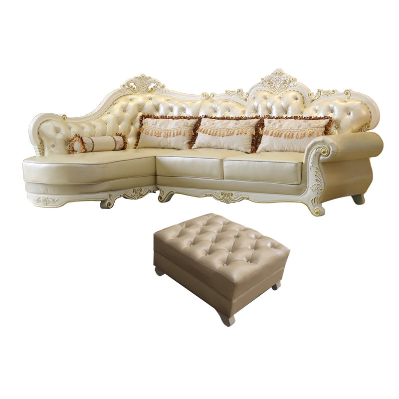 Contemporary Genuine Leather Sectional Tufted Back Sloped Arm Sectional