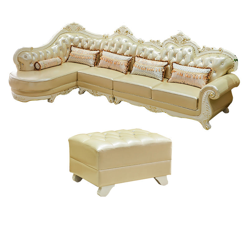 Contemporary Genuine Leather Sectional Tufted Back Sloped Arm Sectional