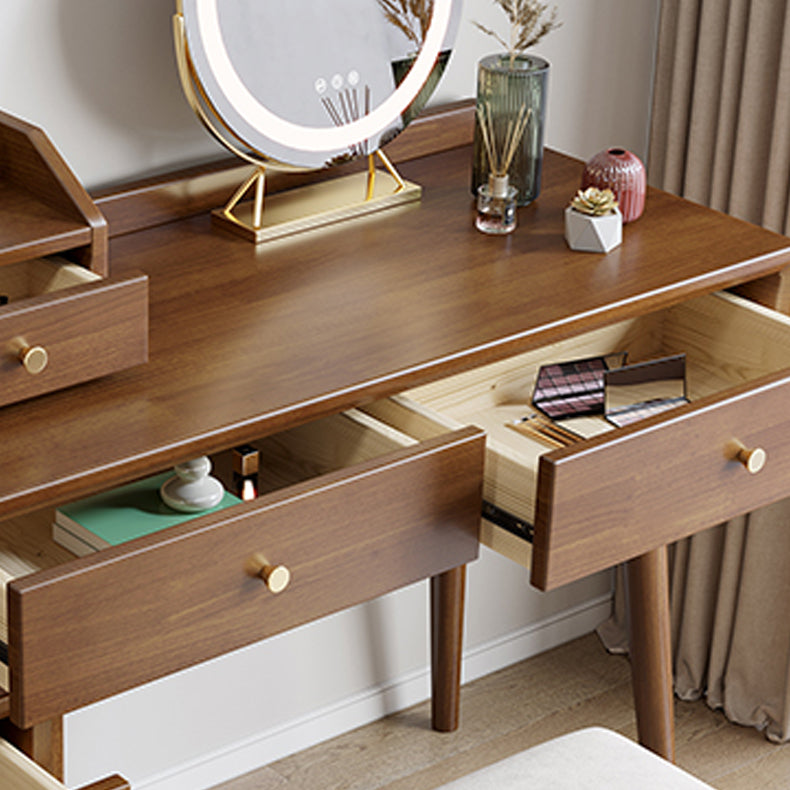 ScandinavianSolid Wood Table Makeup Vanity with Mirror and Drawers