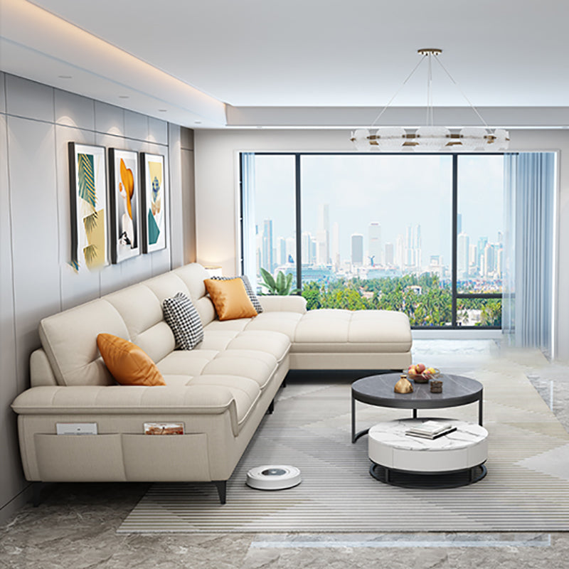 Stain-Resistant Sectional Sofa for Living Room in White with Pillow Top Arm