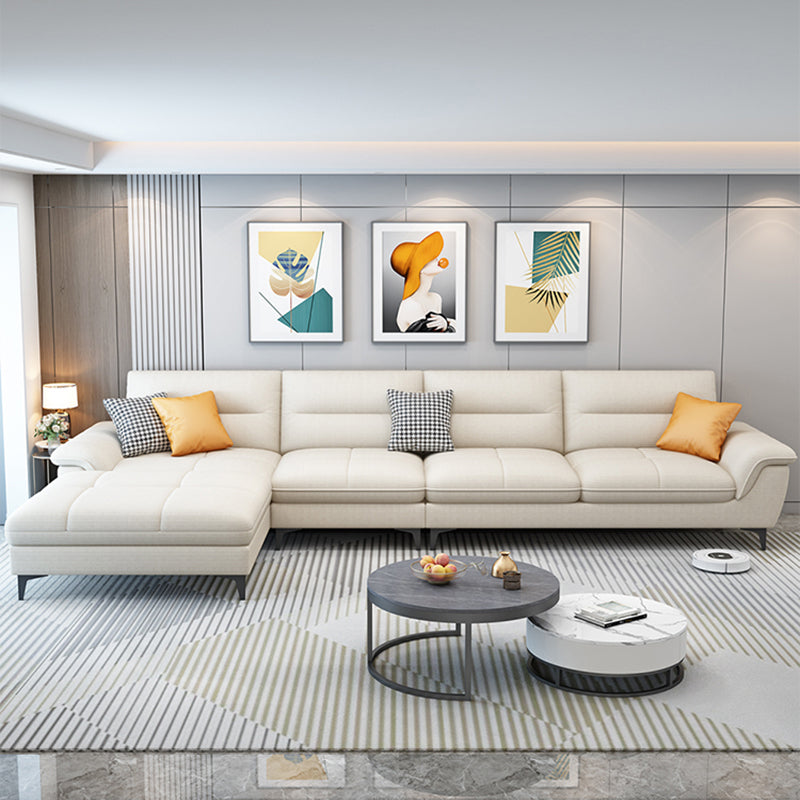 Stain-Resistant Sectional Sofa for Living Room in White with Pillow Top Arm