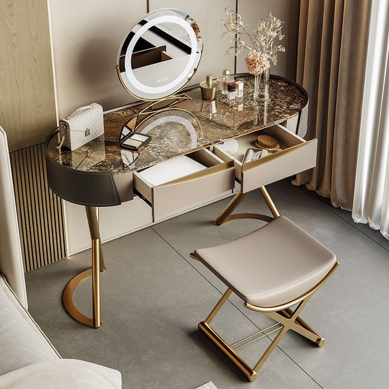Glam Dressing Table Lighted Mirror 2-Drawer Bedroom Make-up Vanity