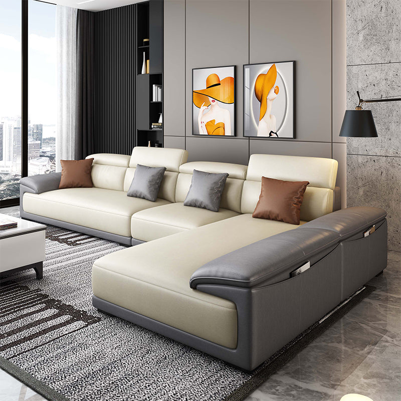 Faux Leather Adjustable Sectional 70"W Contemporary Sectional Sofa with Storage