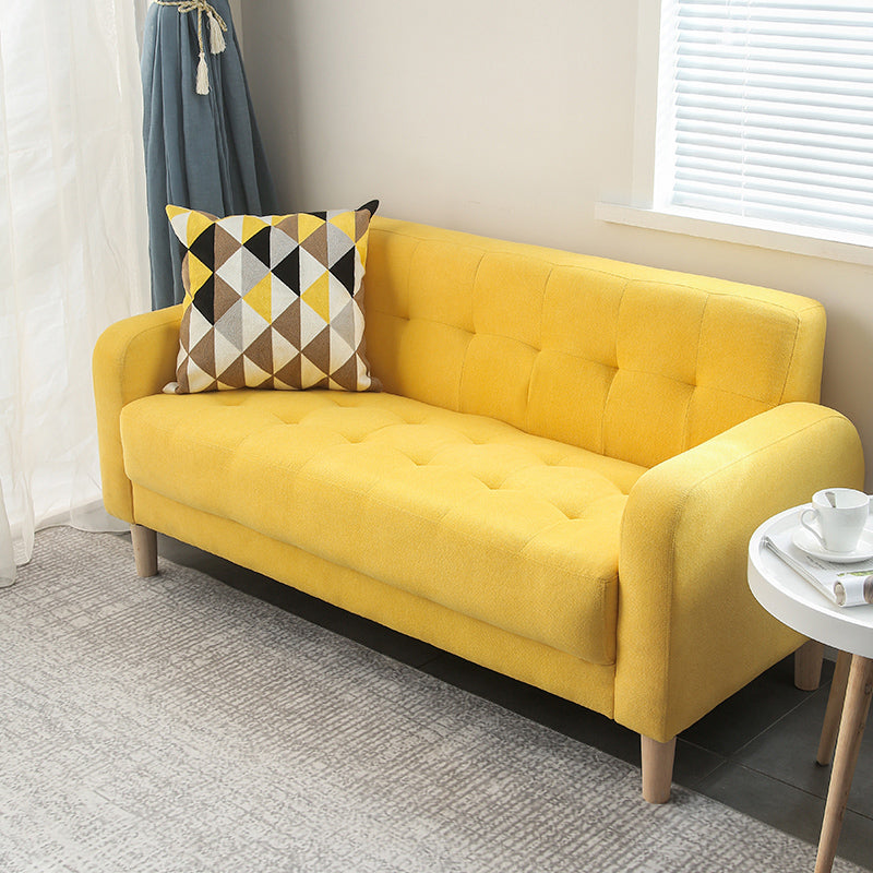 Wooden Velvet Sofa Contemporary Style Tufted Split-Back Seating