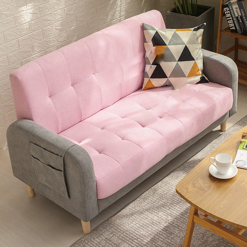 Wooden Velvet Sofa Contemporary Style Tufted Split-Back Seating