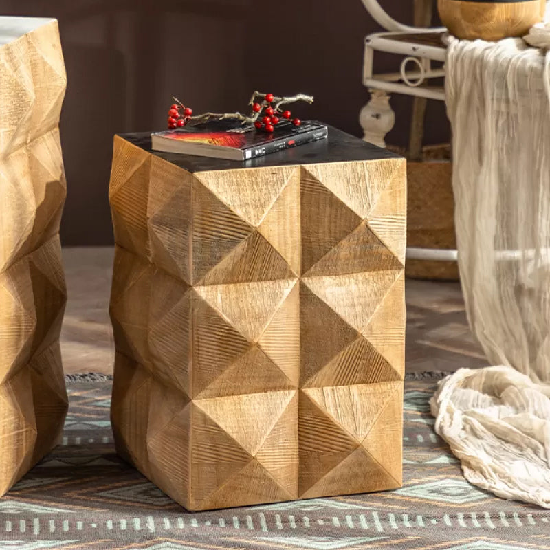 Rustic End Slide Table Living Room Distressed Brown Solid Wood Accent Side Table