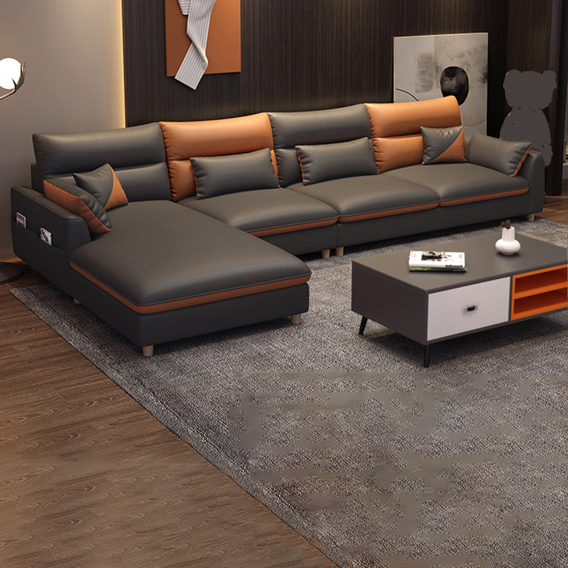 Faux Leather Sectional Sofa with Storage 35.43" High Sofa with Cushion Back