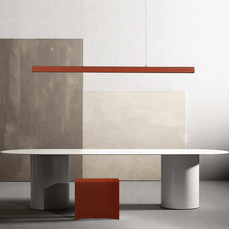 Modern Hanging Light Linear Leather LED Island Light Fixture for Dining Room