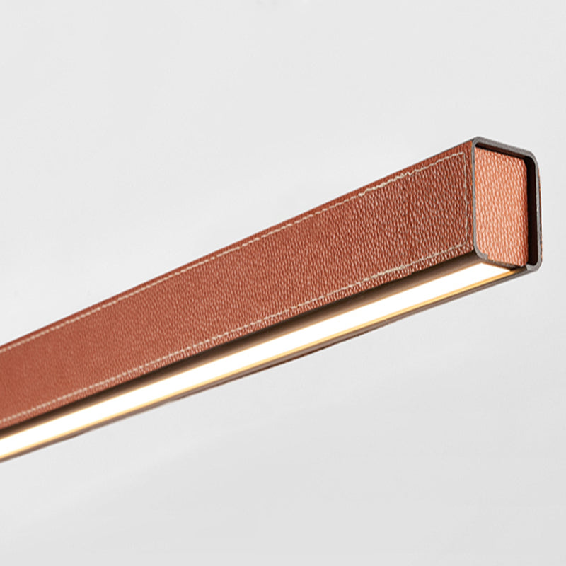 Modern Hanging Light Linear Leather LED Island Light Fixture for Dining Room