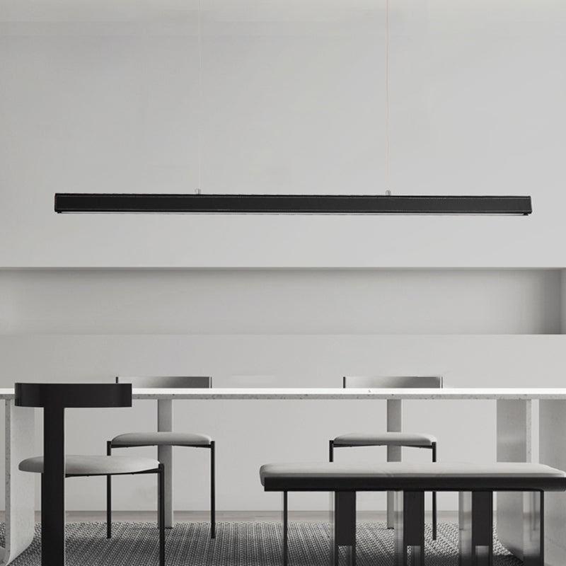 Modern Hanging Light Linear Leather LED Island Light Fixture for Dining Room