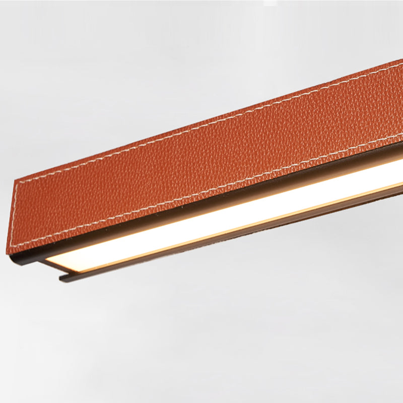 Modern Hanging Light Linear Leather LED Island Light Fixture for Dining Room