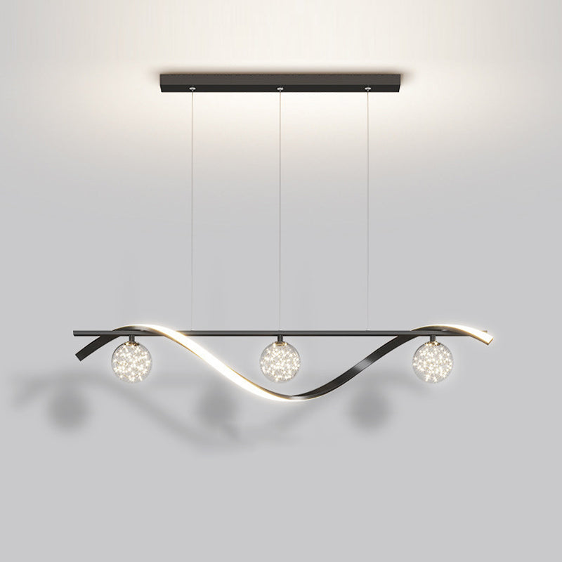 Modern LED Linear Ceiling Pendant in Black / Gold Metal and Glass Kitchen Island Light