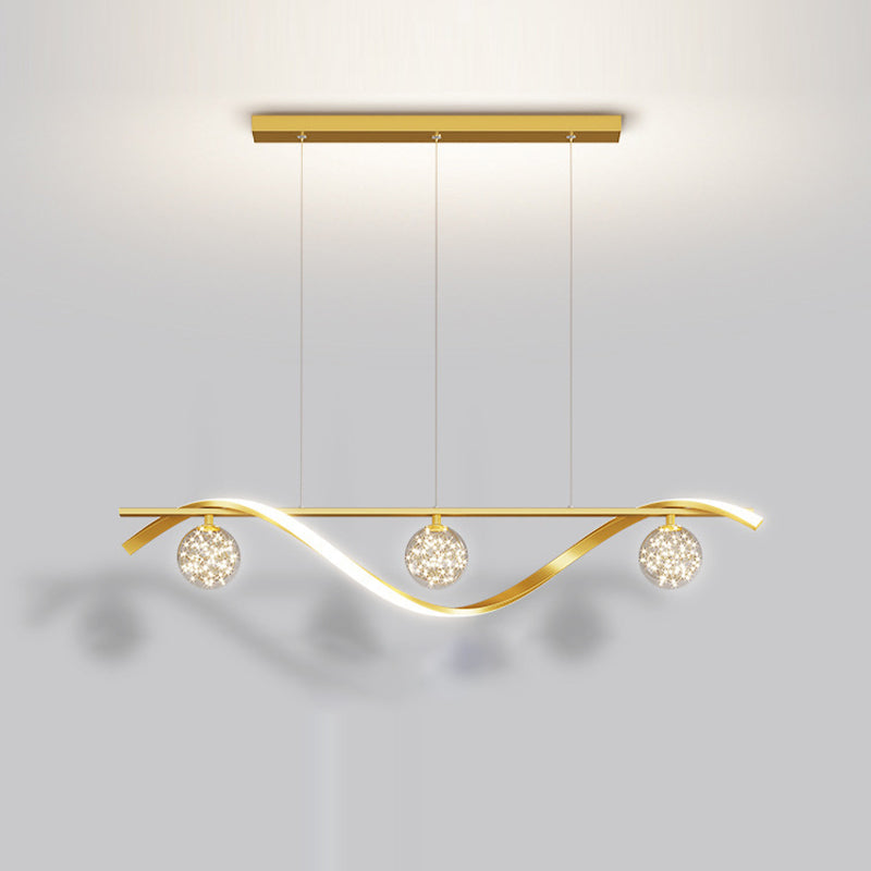 Modern LED Linear Ceiling Pendant in Black / Gold Metal and Glass Kitchen Island Light