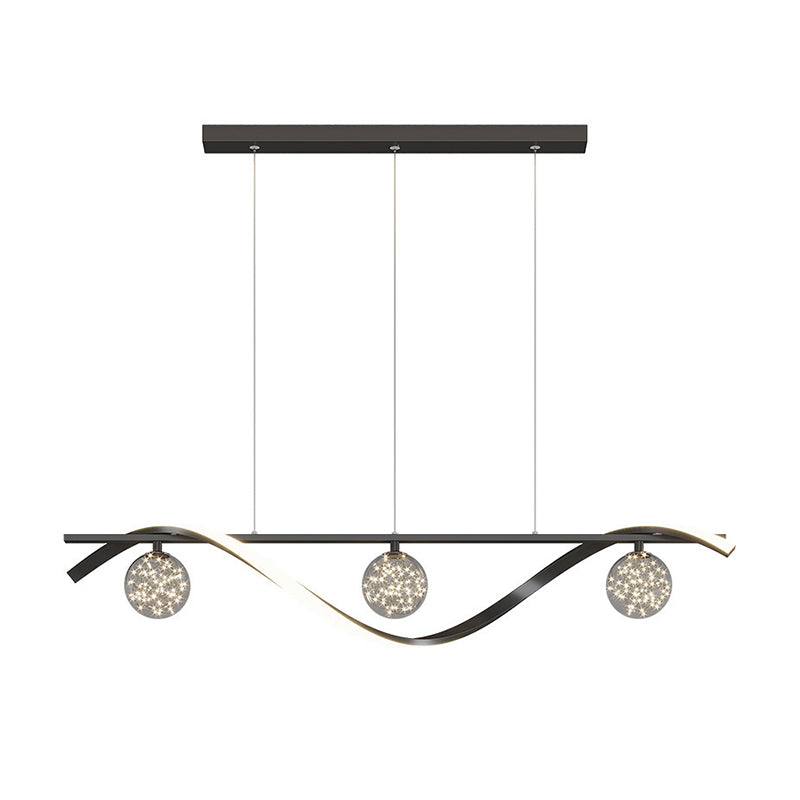 Modern LED Linear Ceiling Pendant in Black / Gold Metal and Glass Kitchen Island Light