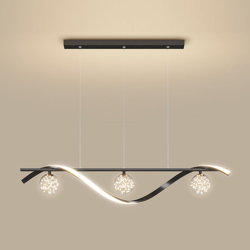 Modern LED Linear Ceiling Pendant in Black / Gold Metal and Glass Kitchen Island Light