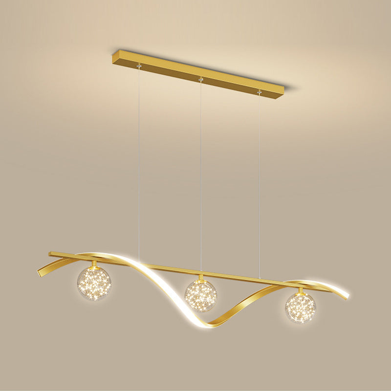Modern LED Linear Ceiling Pendant in Black / Gold Metal and Glass Kitchen Island Light