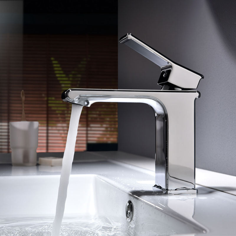 Modern Lever Handles Sink Faucet Chrome Square Bathroom Sink Faucet