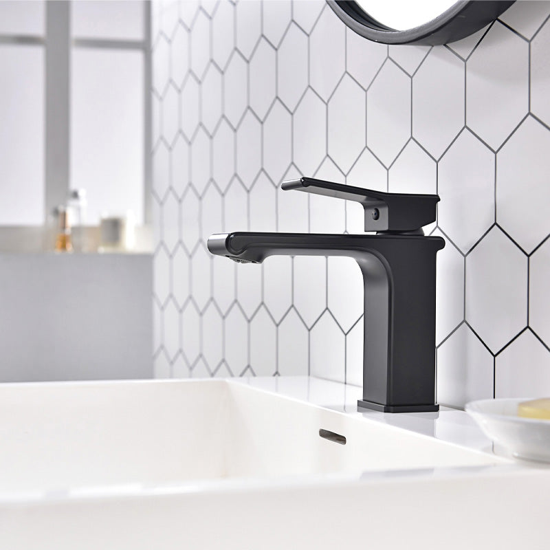Modern Lever Handles Sink Faucet Chrome Square Bathroom Sink Faucet