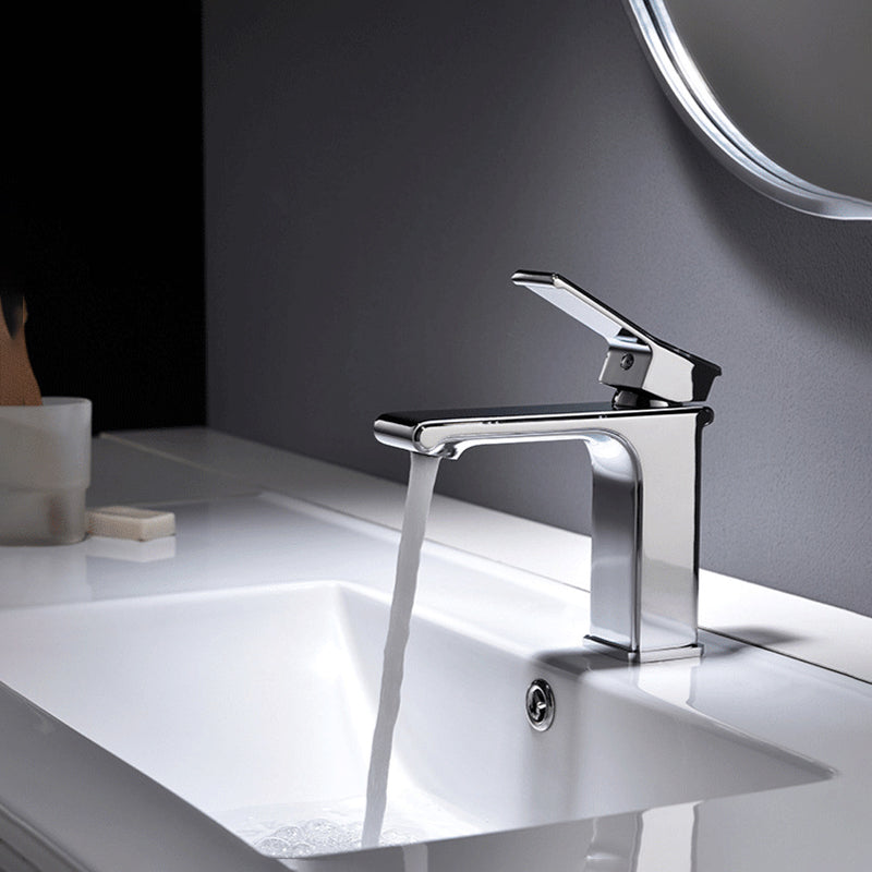 Modern Lever Handles Sink Faucet Chrome Square Bathroom Sink Faucet