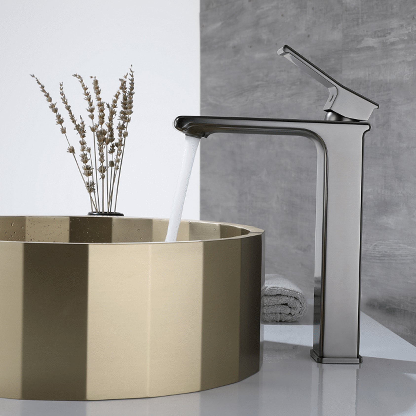 Modern Lever Handles Sink Faucet Chrome Square Bathroom Sink Faucet
