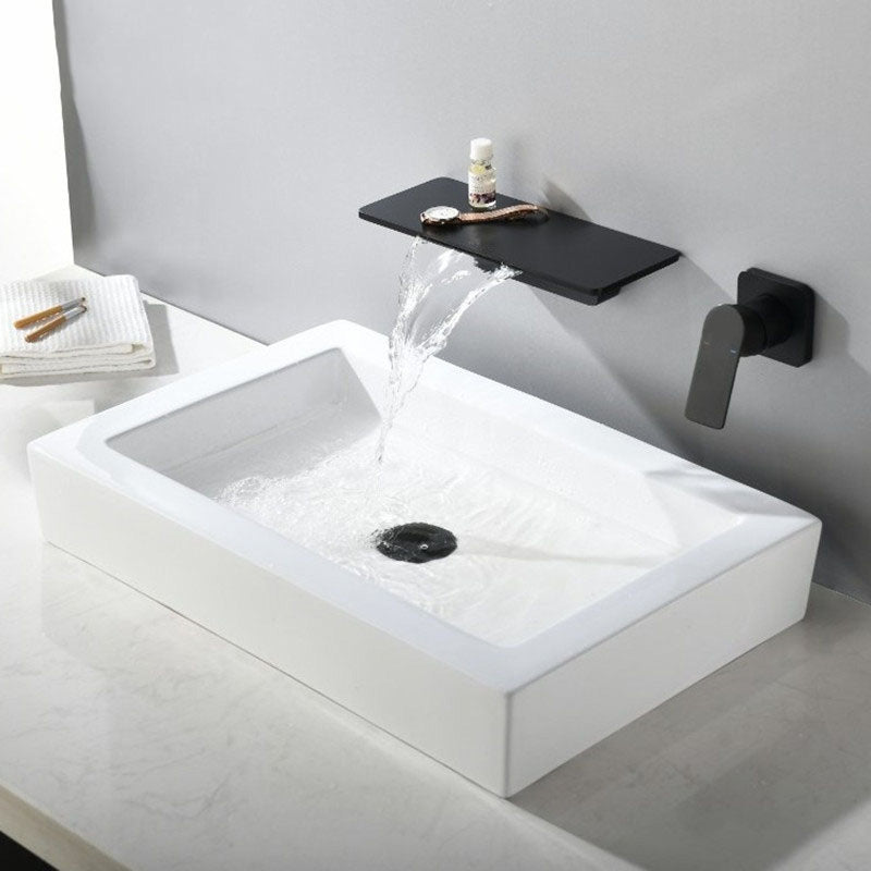 Modern Wall Mounted Bathroom Faucet Waterfall Spout Vessel Sink Faucet