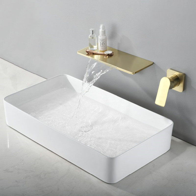 Modern Wall Mounted Bathroom Faucet Waterfall Spout Vessel Sink Faucet