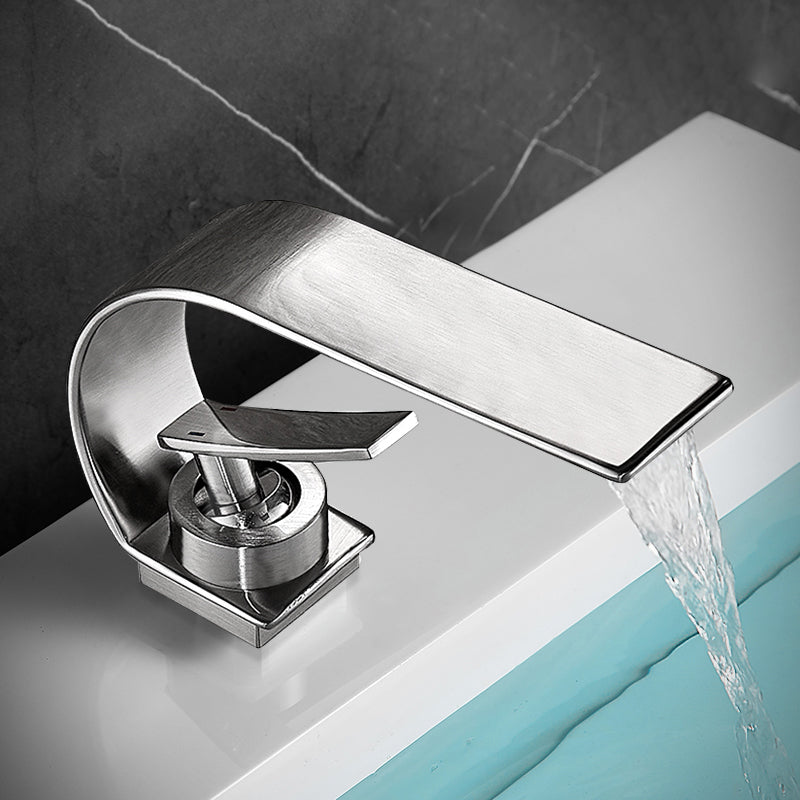 Bathroom Faucet Brass Waterfall Spout Lever Handle Washroom Sink Faucet