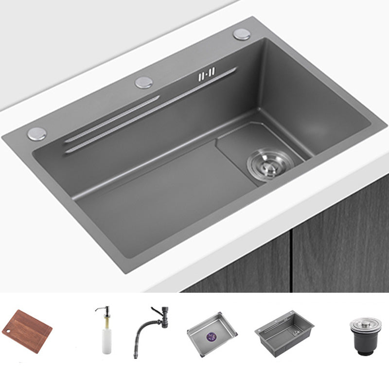 Grey Kitchen Sink Cutting Board Single Bowl Stainless Steel Top-Mount Kitchen Sink