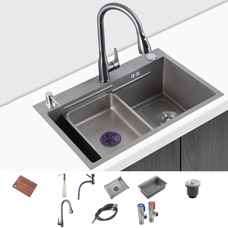 Grey Kitchen Sink Cutting Board Single Bowl Stainless Steel Top-Mount Kitchen Sink