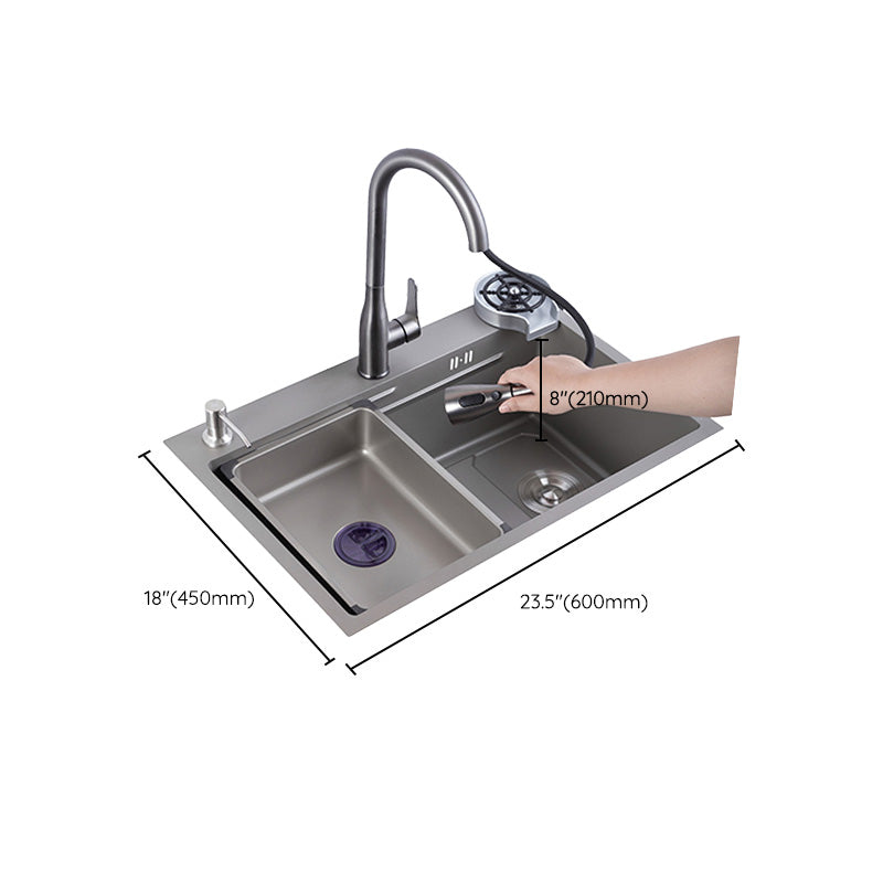 Grey Kitchen Sink Cutting Board Single Bowl Stainless Steel Top-Mount Kitchen Sink